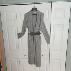 Long Gray Cable Knit Cardigan